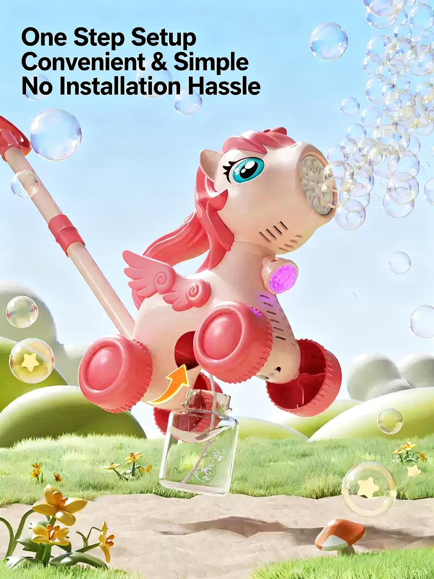 Bubble Machine for Kids - Handheld & Push-Along Automatic Bubble Blower