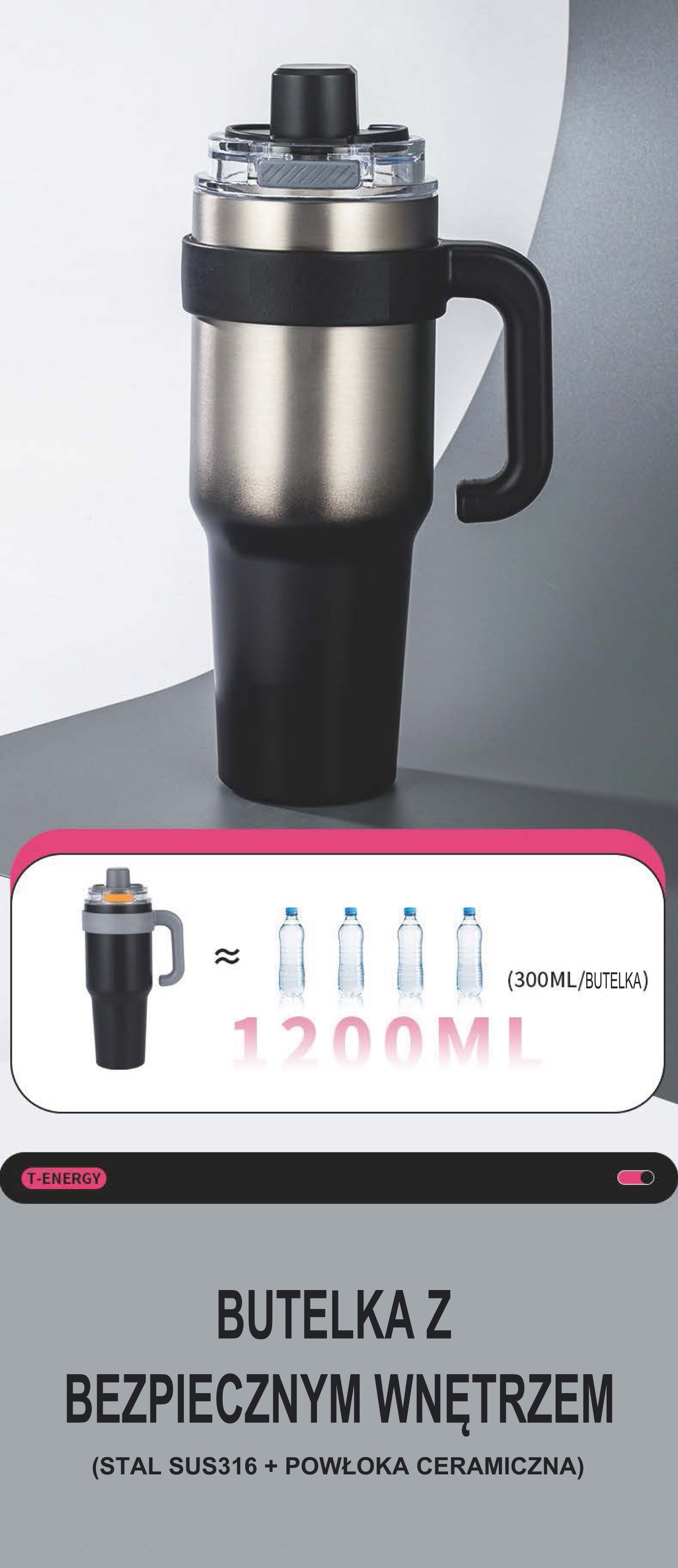 Kubek Termoizolacyjny Stal 316 Duża Pojemność Ceramika Dwustronny