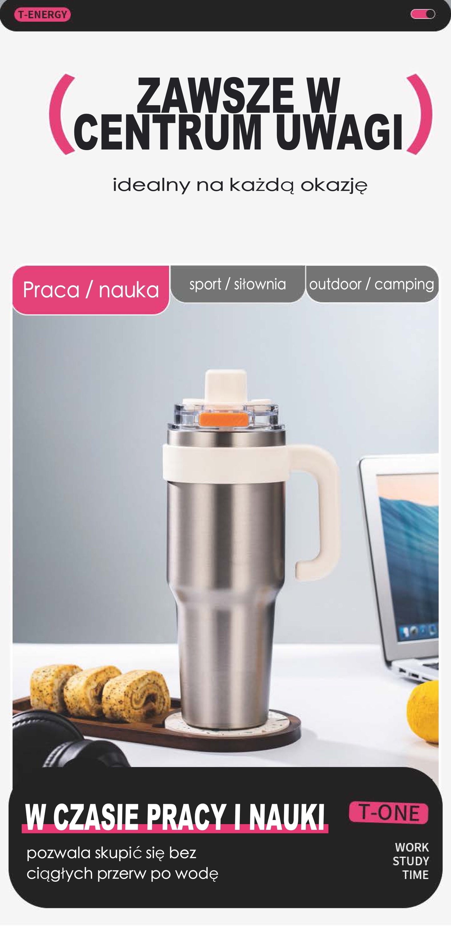 Kubek Termoizolacyjny Stal 316 Duża Pojemność Ceramika Dwustronny