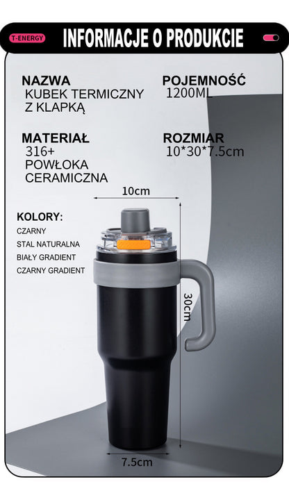Kubek Termoizolacyjny Stal 316 Duża Pojemność Ceramika Dwustronny